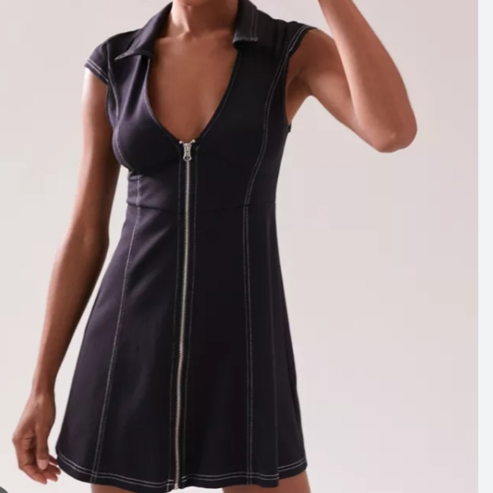UO Amal zip front mini dress.